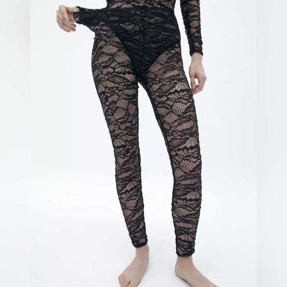 NWT Zara Black Lace Tights - Picture 1 of 12